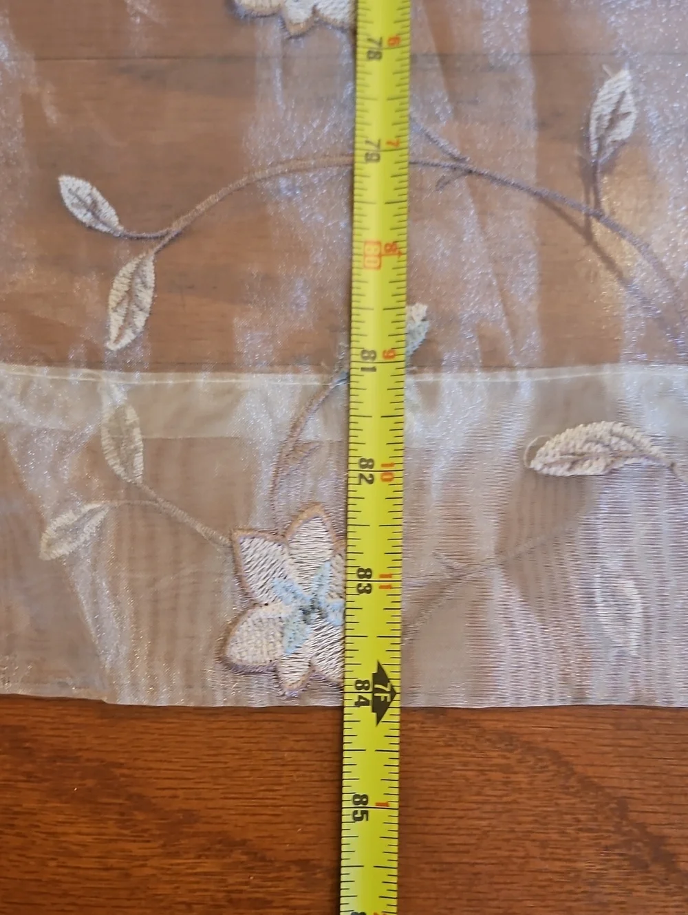 Pair Of 2 Champagne Sheer Embroidered Floral Curtain Panels  84